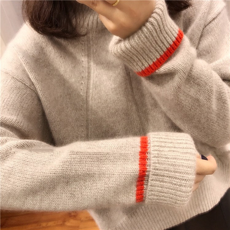 Women's Thickened Wool Sweater - Korean Style Knit Top