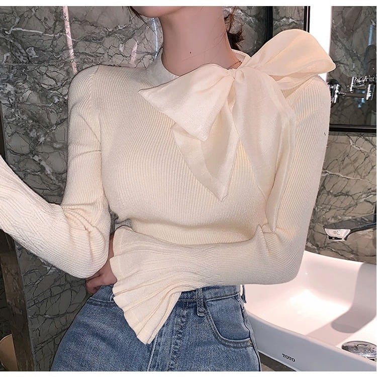 Women's Western Style Bow Collar Slim Fit Sweater