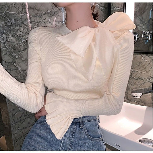 Women's Western Style Bow Collar Slim Fit Sweater