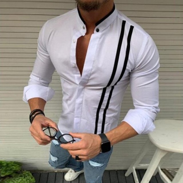 Men's Oversized Casual Shirt with Contrasting Collar