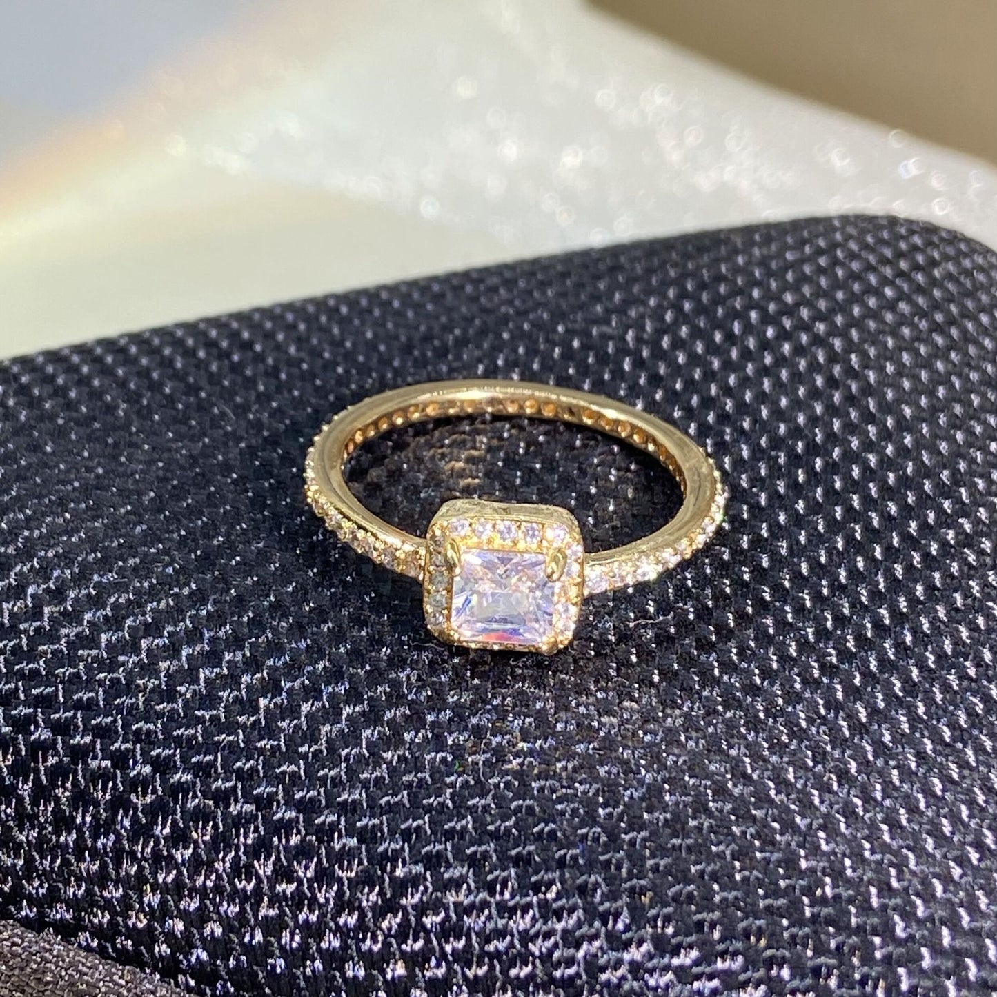 Champagne Color Princess Cut Ring with Simulated Diamonds