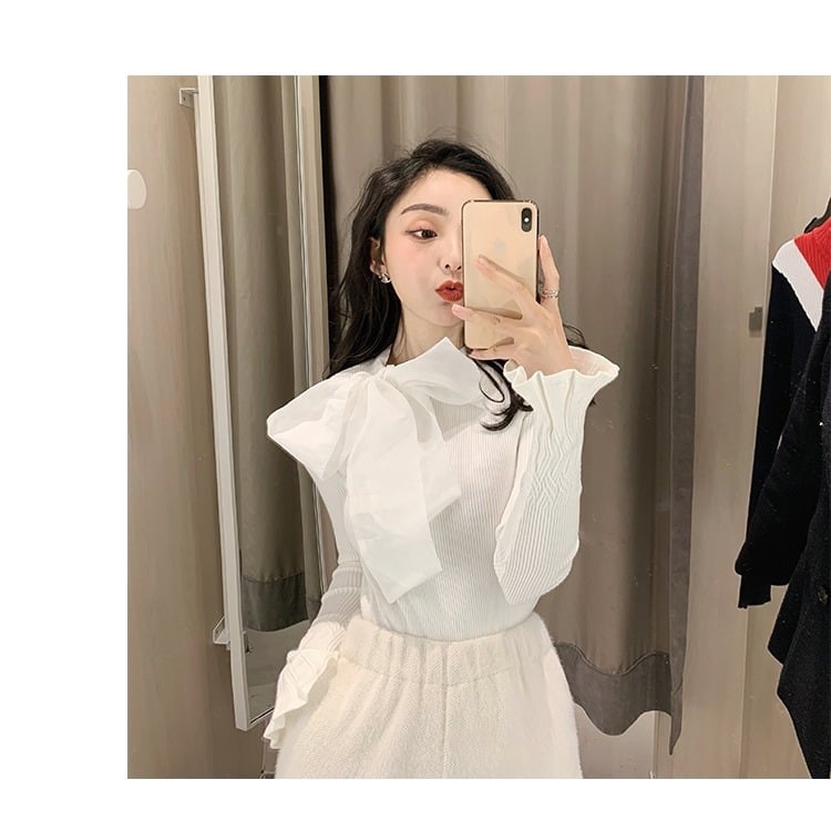 Women's Western Style Bow Collar Slim Fit Sweater