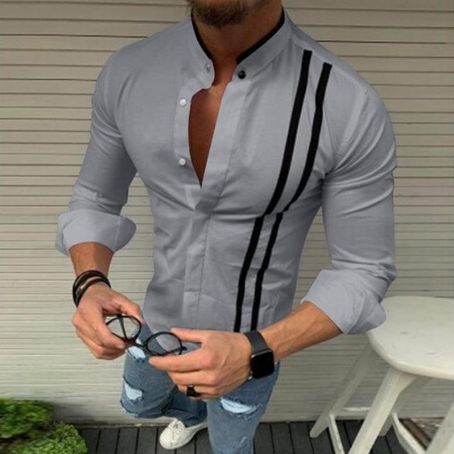Men's Oversized Casual Shirt with Contrasting Collar