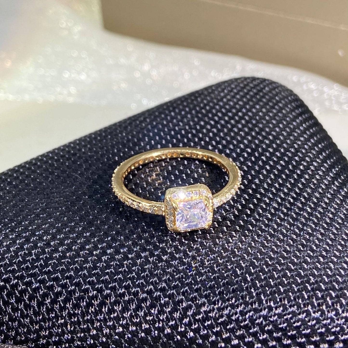 Champagne Color Princess Cut Ring with Simulated Diamonds