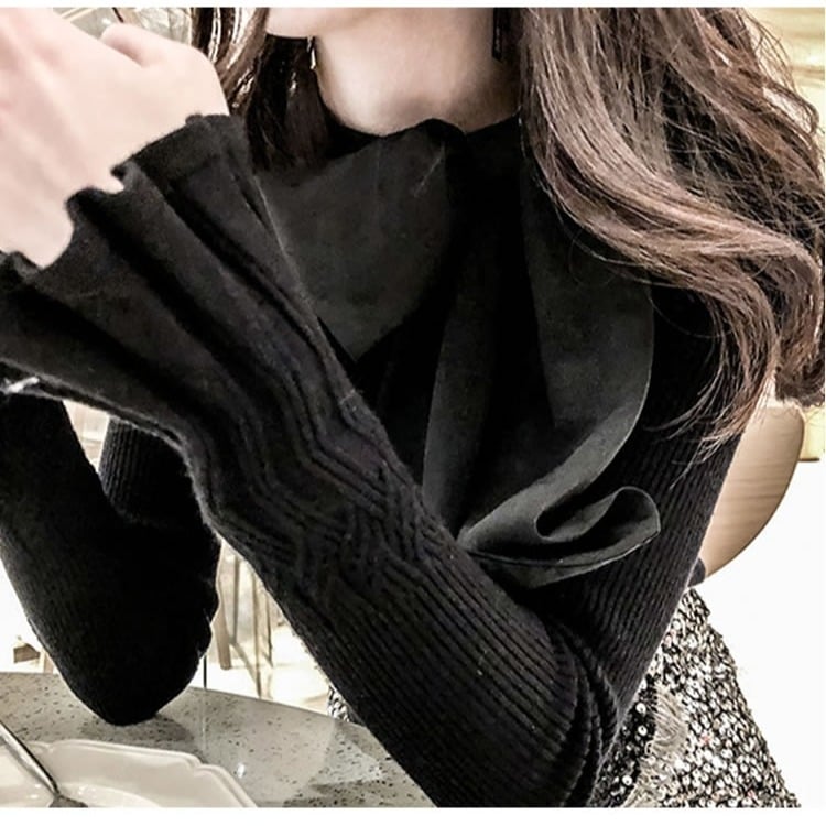 Women's Western Style Bow Collar Slim Fit Sweater