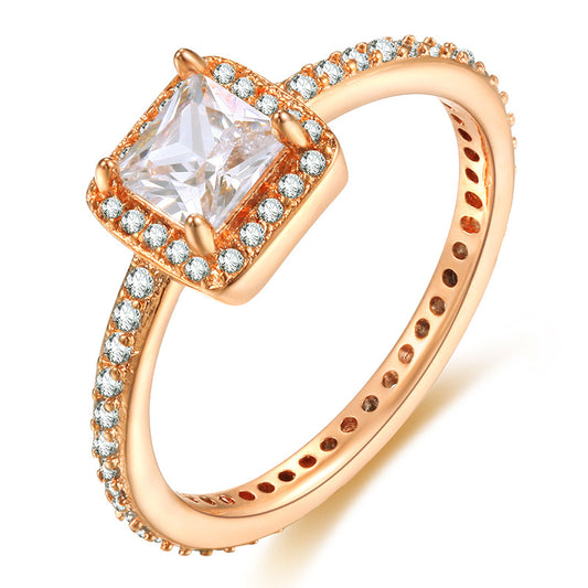 Champagne Color Princess Cut Ring with Simulated Diamonds