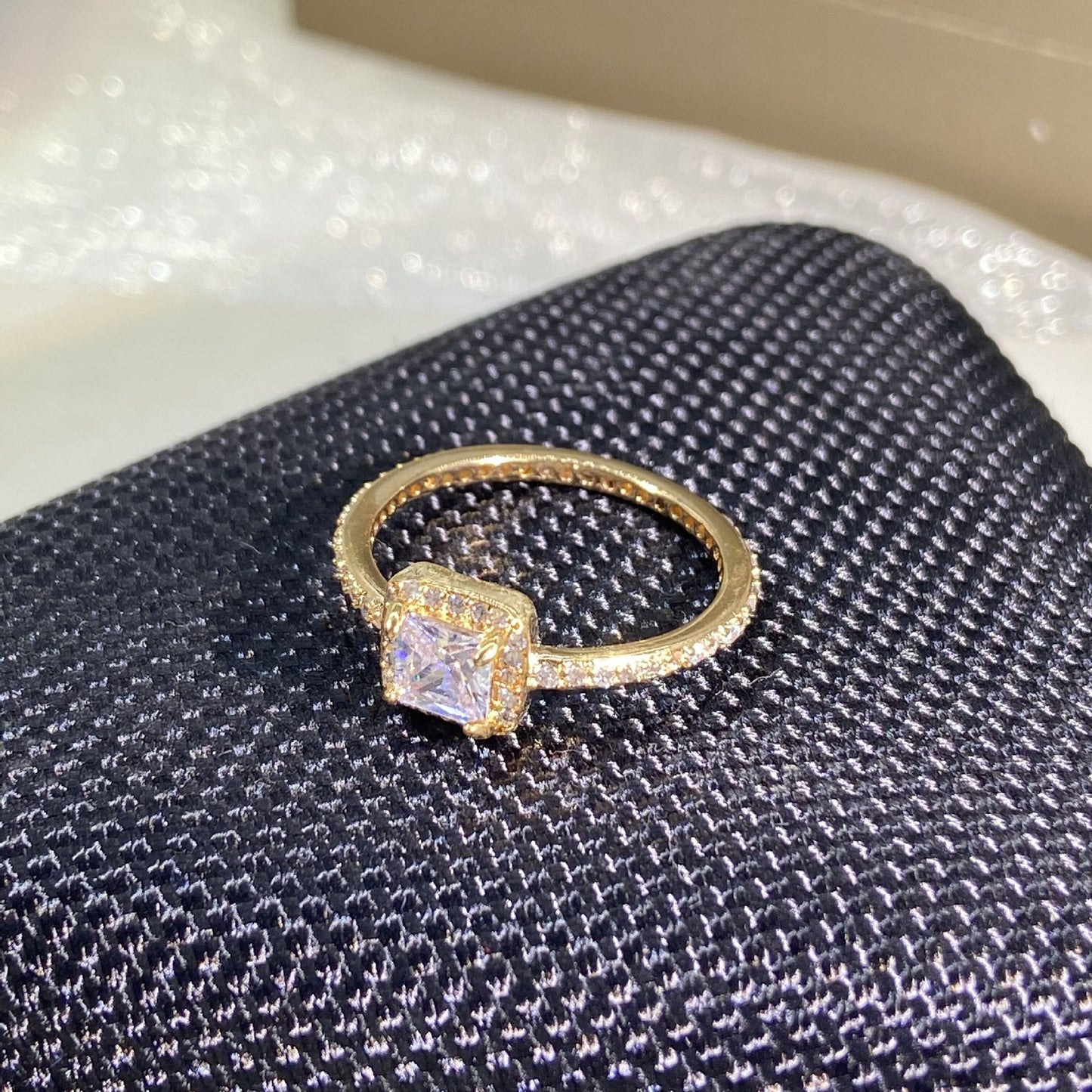 Champagne Color Princess Cut Ring with Simulated Diamonds