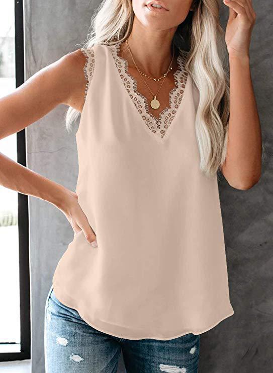 Summer Women's Lace V-Neck Sleeveless Blouse (Plus Size)
