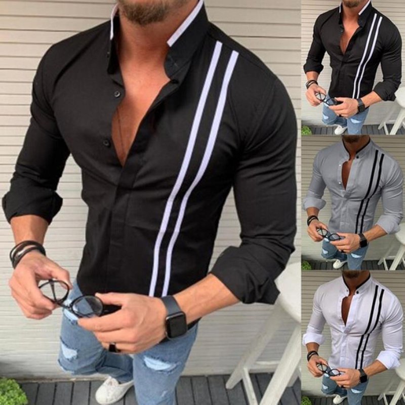 Men's Oversized Casual Shirt with Contrasting Collar