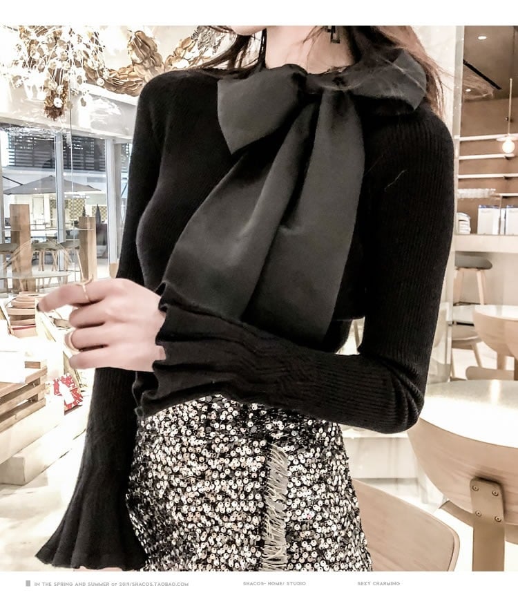Women's Western Style Bow Collar Slim Fit Sweater