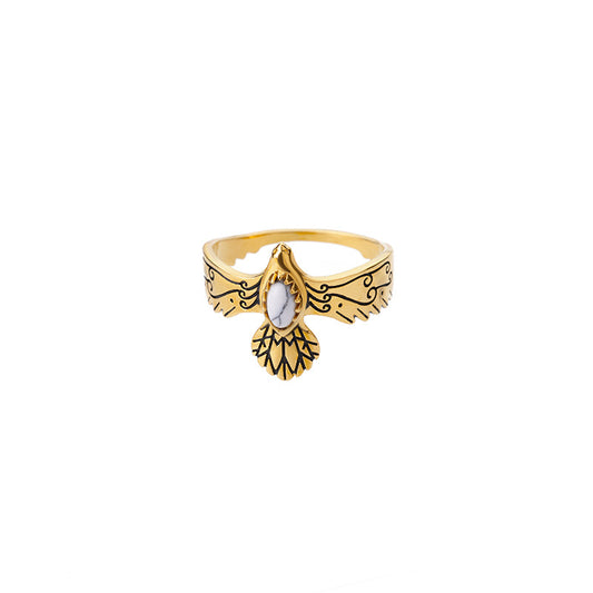 Inlaid Zircon Blackened Eagle Design Ring